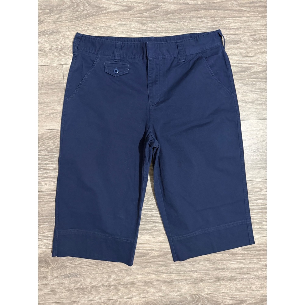 Boston Proper Women Chino Bermuda Size 14 Navy Blue Shorts Stretch Cotton Preppy